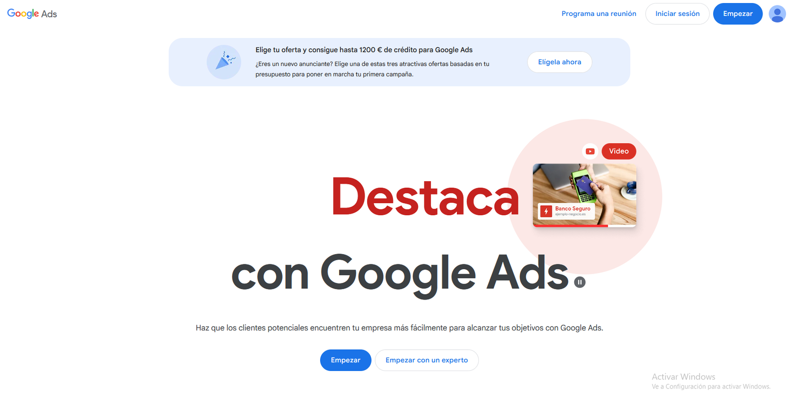Página de inicio de google Ads para comenzar con el análisis de palabras clave para el marketing SEO